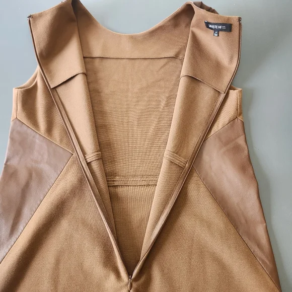 Lafayette 148 New York Sz 6 Dress Brown Genuine Leather Trim Pockets Sleeveless - Picture 6 of 12